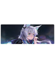 32x12 inches anime girl mouse pad with silver hair, fluffy fox ears, and night festival bokeh sparkles.