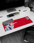 Aki Hayakawa and Curse Devil from Chainsaw Man on 32x12 inch mouse pad, vivid crimson and bone-white details.