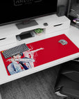 Aki Hayakawa from Chainsaw Man on a 36x16 inch anime mouse pad, featuring Curse Devil in a vivid crimson and bone-white design.