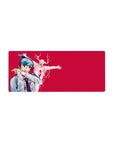 Aki Hayakawa from Chainsaw Man anime mouse pad, 28x12 inches, featuring Curse Devil in bone-white against crimson.
