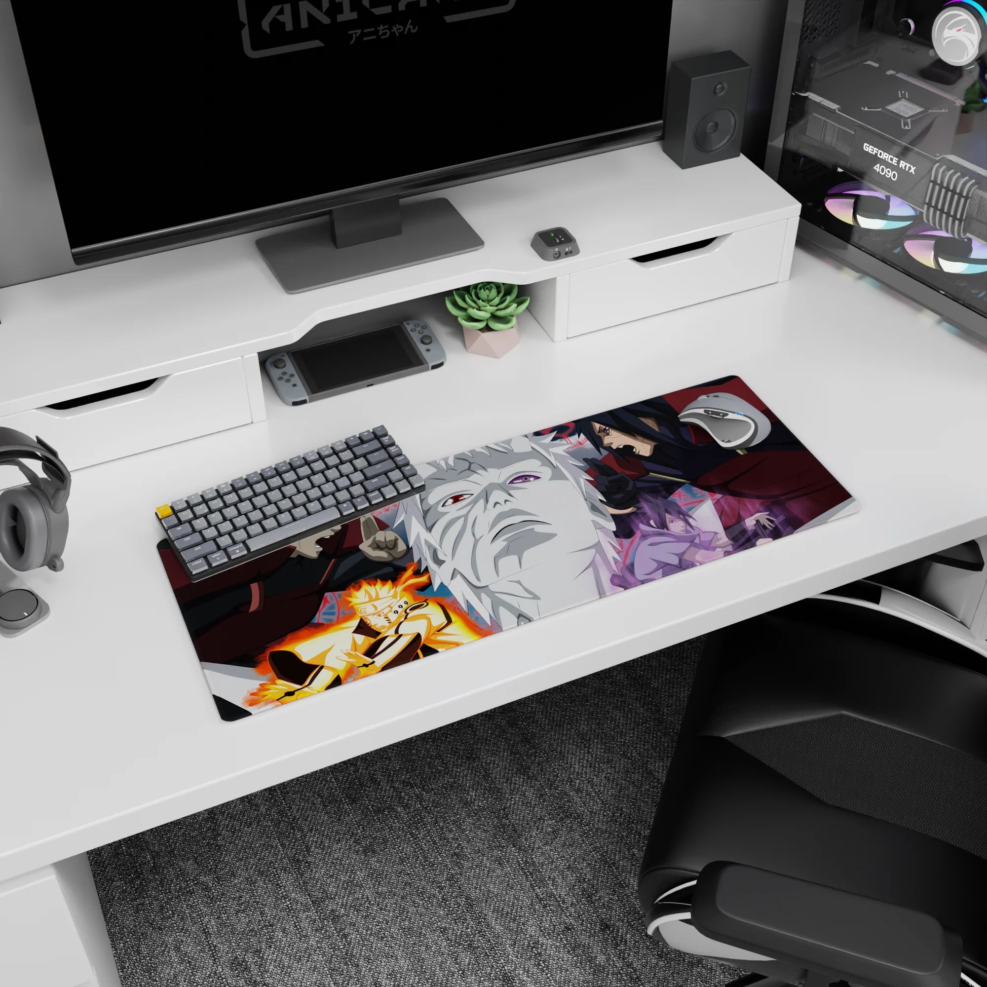 32x12 inches Naruto mouse pad showing Madara and Hashirama staring down as Naruto and Sasuke power up.