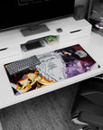 32x16 inches Naruto mouse pad showing Naruto blazing in orange chakra beside Sasuke’s violet aura.
