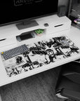 36x16 inches anime girl desk pad showing wide-eyed chibi girls, sleepy smiles, and tiny speech bubbles.