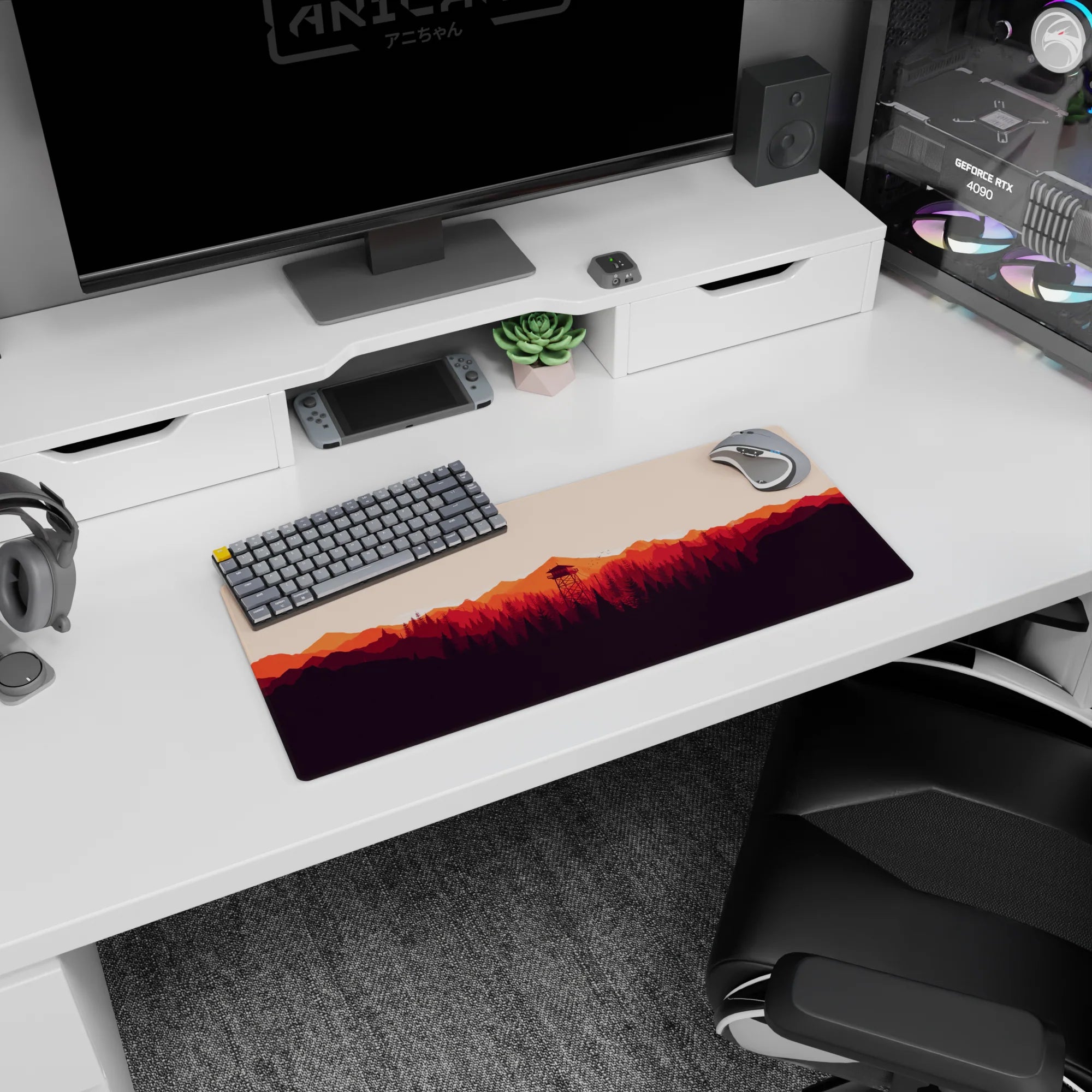 Vector Landscapes Deskmat | Mousepad | Deskpad - Sunset Watchtower