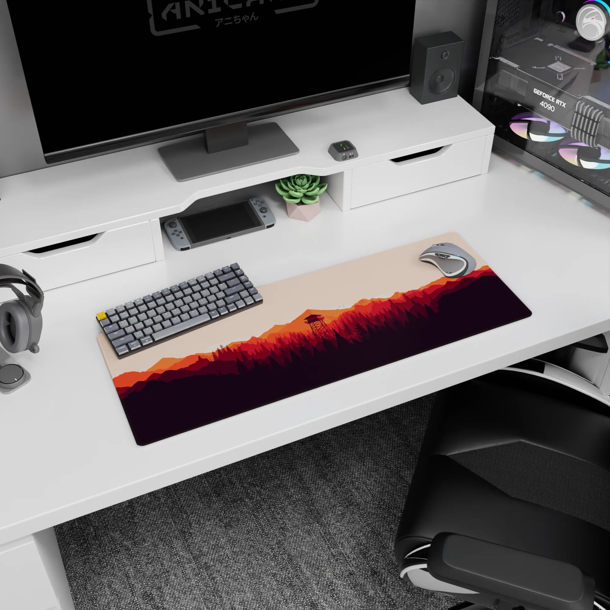 Vector Landscapes Deskmat | Mousepad | Deskpad - Sunset Watchtower