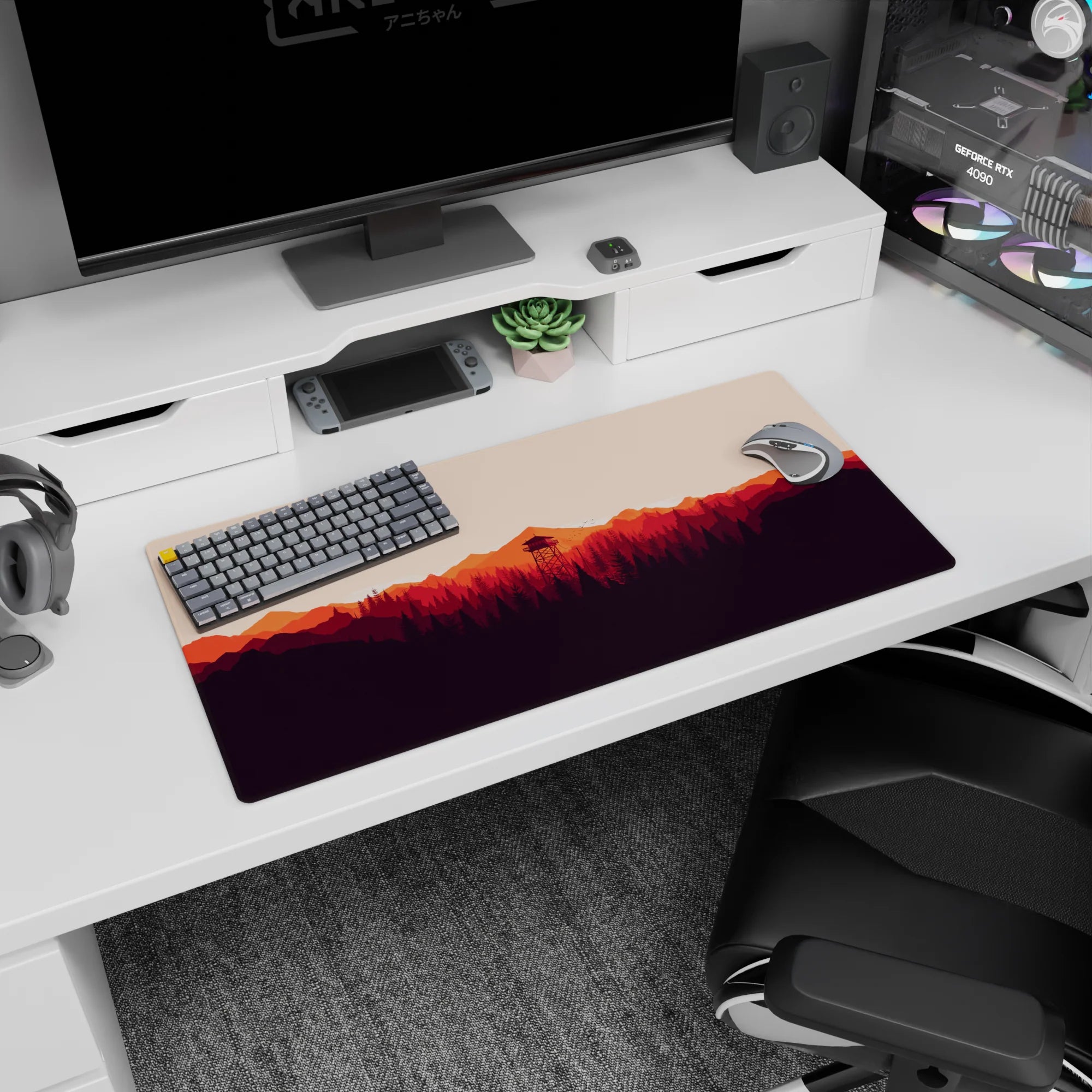 Vector Landscapes Deskmat | Mousepad | Deskpad - Sunset Watchtower