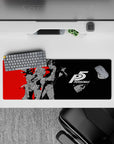 Anime mouse pad 32x12 inches featuring Persona 5's Joker and Morgana in dynamic red, black, and grey design.