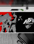 Anime mouse pad 40x20 inches featuring Persona 5's Joker and Morgana, vibrant red, black, grey design for fans.