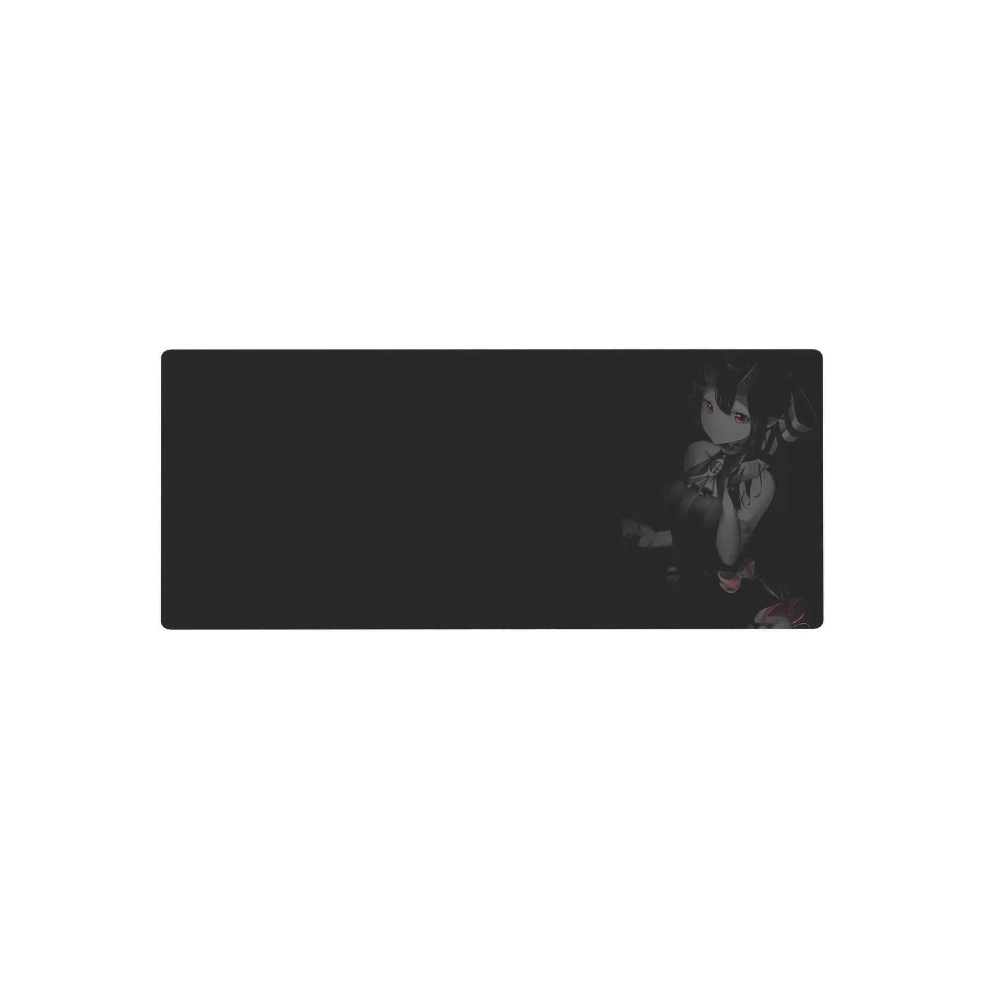 Anime girl mouse pad 28x12 inches with horned cute character, dark gradient background, glossy anime style.