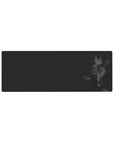 Anime girl desk mouse pad 32x12 inches with horned character, glossy eyes, and dark gradient background.