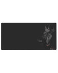Anime girl mouse pad 32x16 inches with horned character, glossy eyes, and dark gradient background.