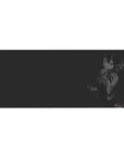 Anime girl desk pad 36x16 inches with horned character, glossy eyes, and clean dark gradient background.