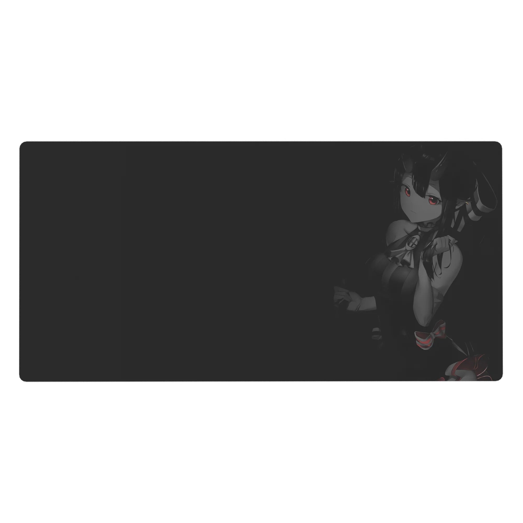 Anime girl desk pad 40x20 inches with horned character, glossy eyes, and dark gradient background.
