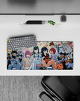 28x12 inches neon anime desk mat in blues, creams, and candy reds with cozy chaotic snack-time vibes.