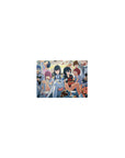 Classic anime girl mouse pad 14x10 inches with snack-time crowd, bowls, skewers, and cute doodle backdrop.