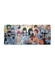 28x12 inches anime girl mouse pad with snack-party scene, uniforms, friends, mascots, and doodle wall.
