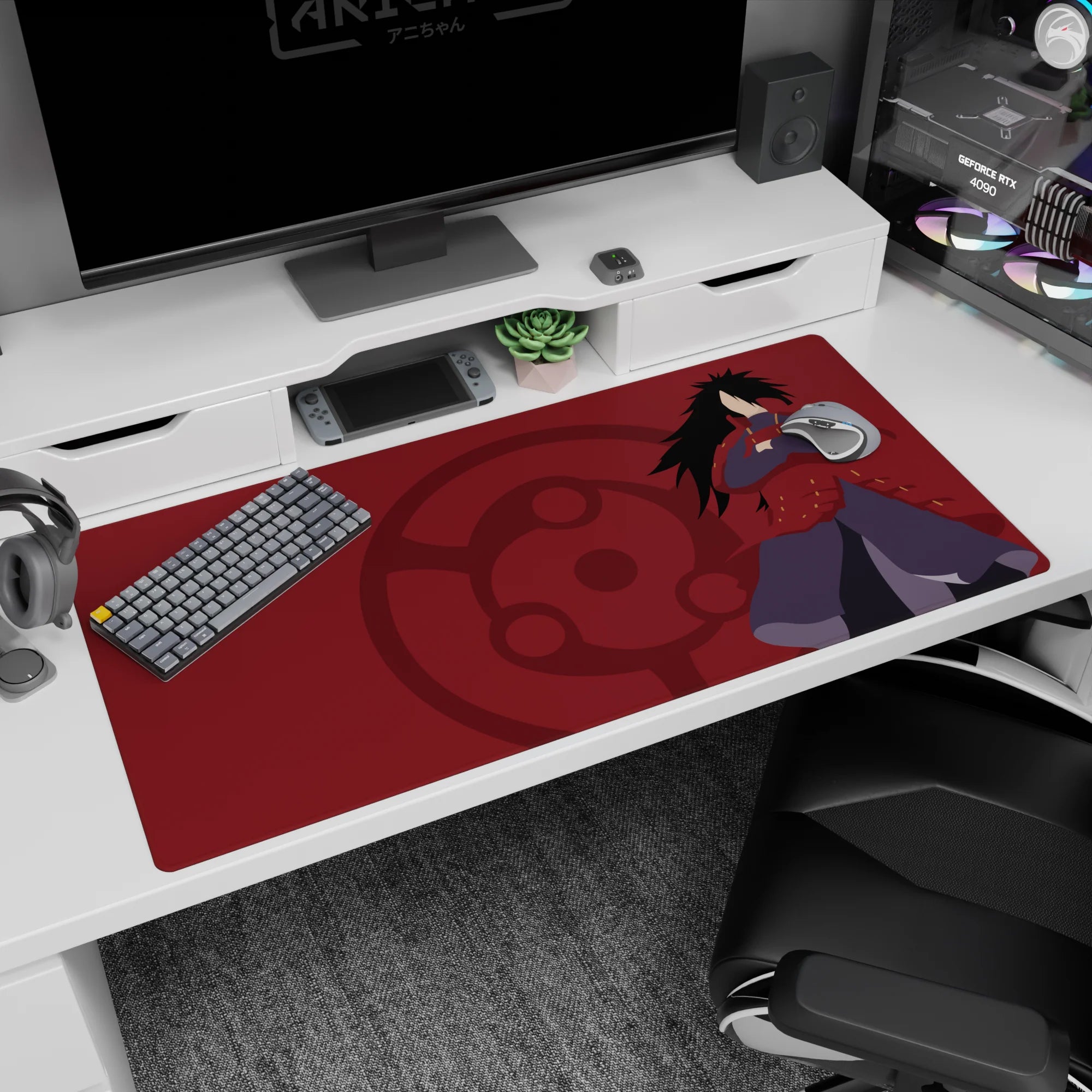 40x20 inches anime desk pad showing Madara Uchiha arms crossed, calm and intimidating for work or gaming.