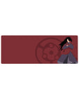 Naruto Madara Uchiha desk mouse pad, crimson Sharingan crest, flat shadows, 32x12 inches.