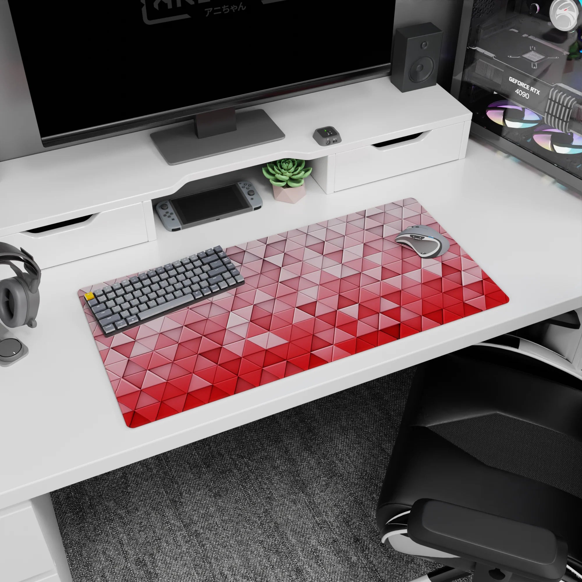 Geometry Abstract Deskmat | Mousepad | Deskpad - Crimson Gradient Geometry - AniChan