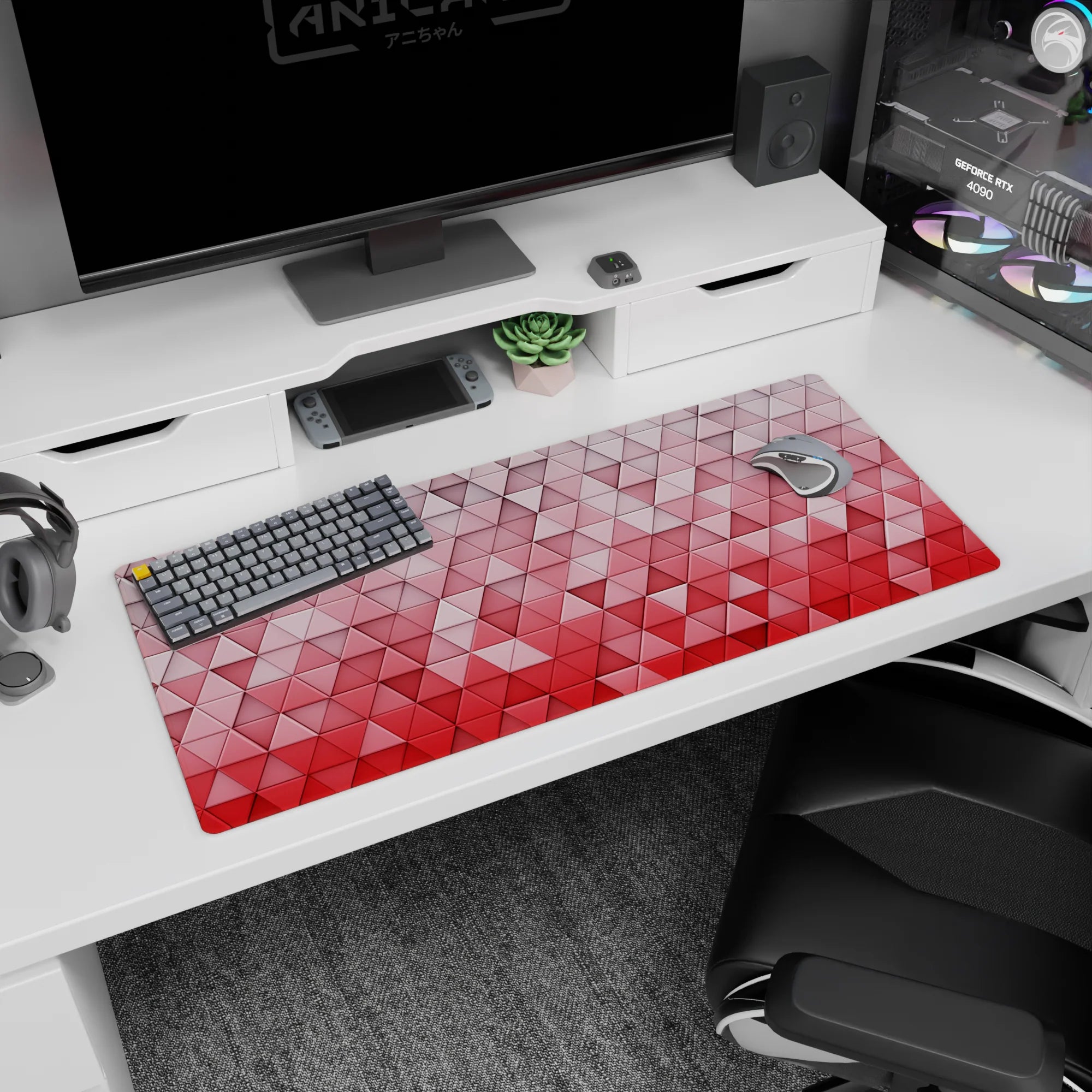 Geometry Abstract Deskmat | Mousepad | Deskpad - Crimson Gradient Geometry - AniChan