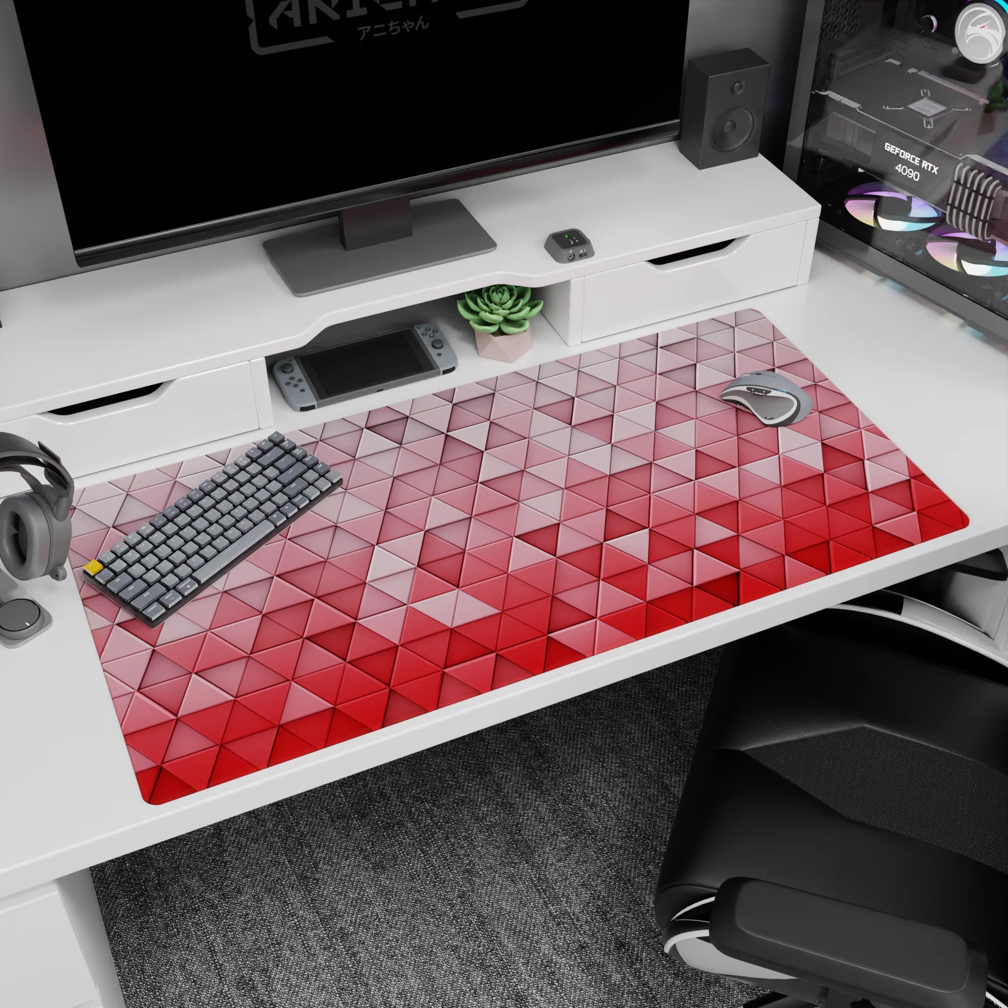 Geometry Abstract Deskmat | Mousepad | Deskpad - Crimson Gradient Geometry - AniChan