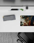 Moody navy, cloud-white, and rusty amber classic mouse pad 14x10 inches with calm night-sky vibe.