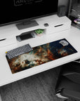 Cozy night-sky scene 32x12 inches mouse pad featuring wispy nebula clouds sprinkled with stars.