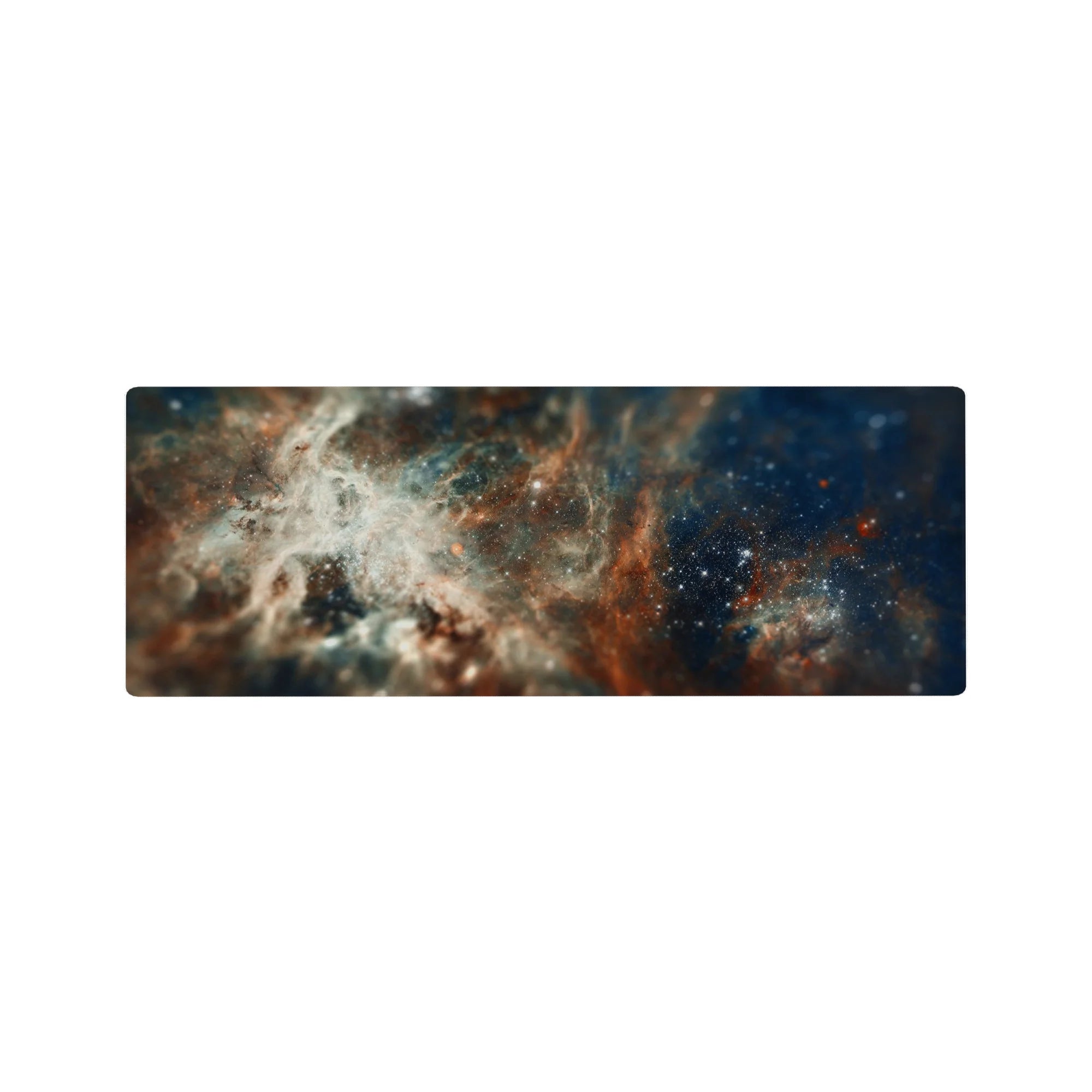 Galaxy nebula desk mouse pad, 32x12 inches, with swirled gradients and tiny star specks.