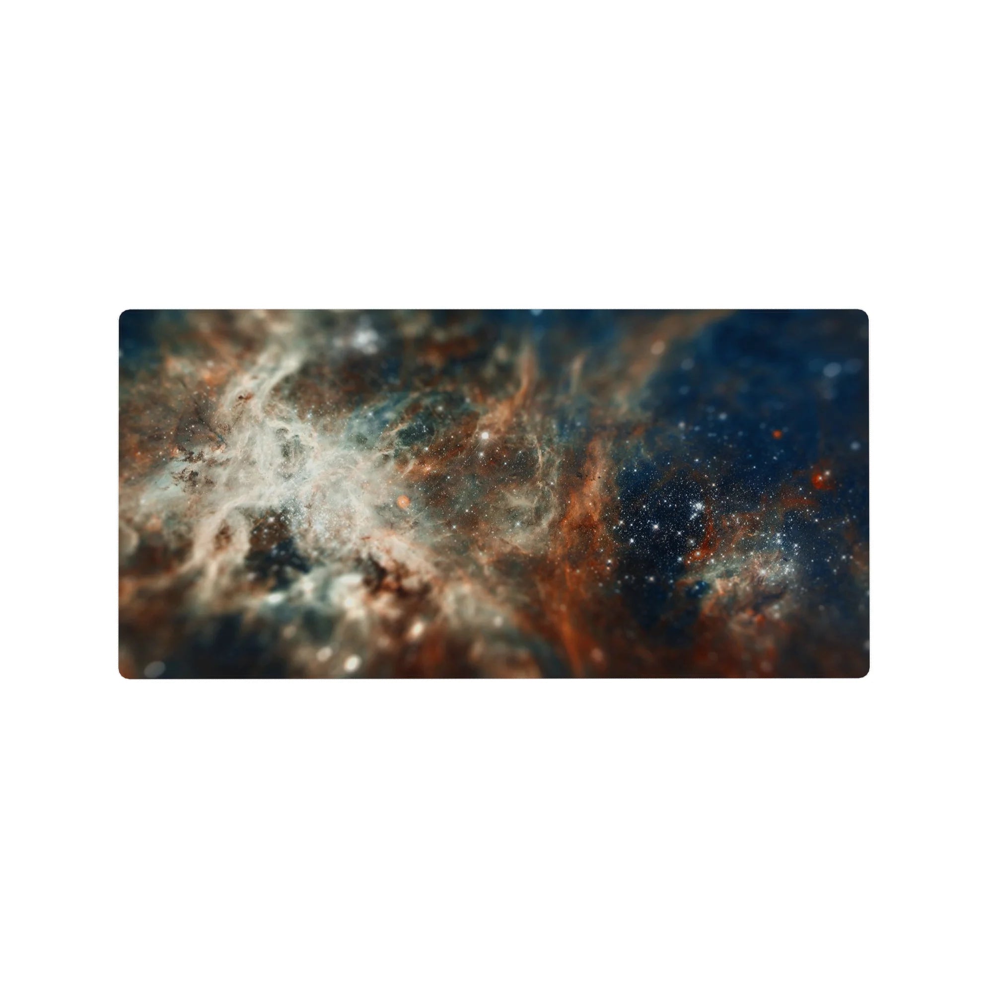 Galaxy nebula desk mouse pad 32x16 inches with swirling gradients and tiny star specks.