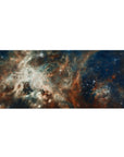 Galaxy nebula desk pad 36x16 inches with swirling gradients and tiny star specks for a cosmic workspace.