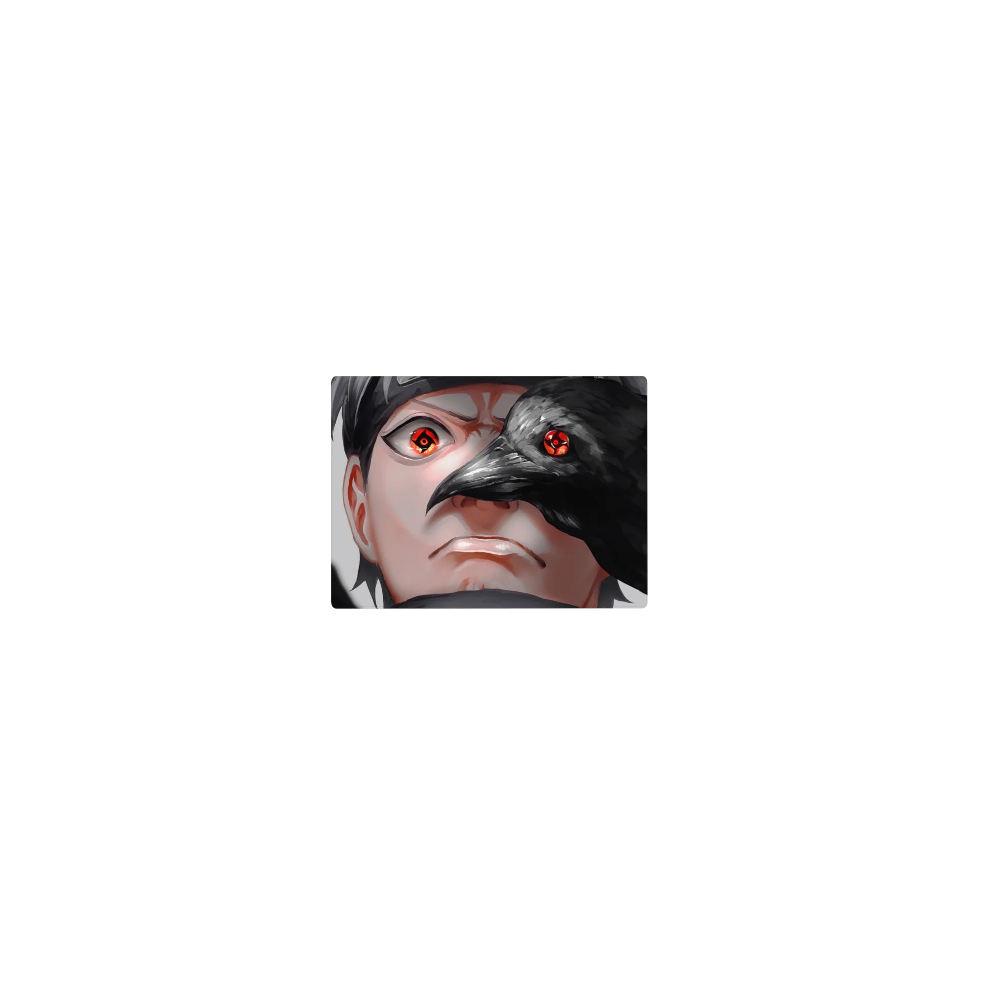 Classic anime mouse pad 14x10 inches with Sasuke Uchiha and crow overlay, smooth tracking surface.