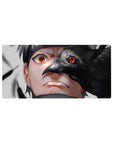 32x16 inches anime mouse pad with Sasuke Uchiha and crow overlay, sleek desk mat for gaming setup.
