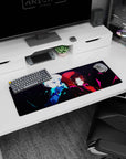 Anime mouse pad 32x12 inches featuring a pale-haired girl and crimson-hooded girl back to back.