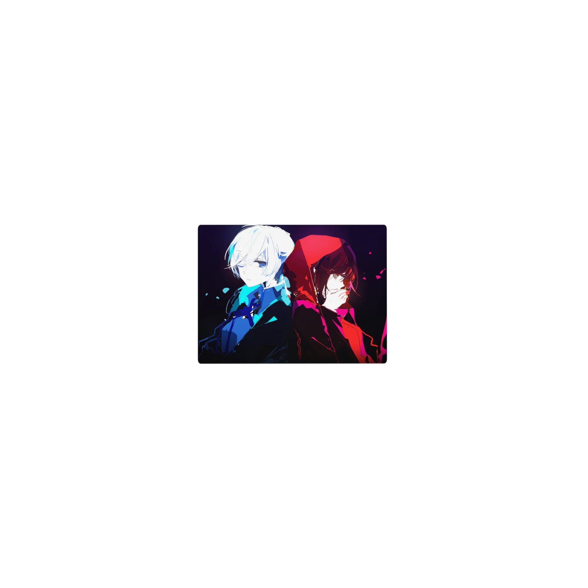 Classic anime mouse pad 14x10 inches with two girls back to back on a dramatic black background.