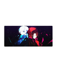 Anime mouse pad 28x12 inches with two girls back to back on a dramatic black background.