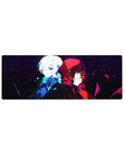 Anime mouse pad 32x12 inches with two girls back to back on a dark, cinematic background.
