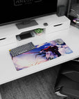 28x12 inches mouse pad showing a silver-haired swordswoman drawing a glowing blade in a red-black coat.