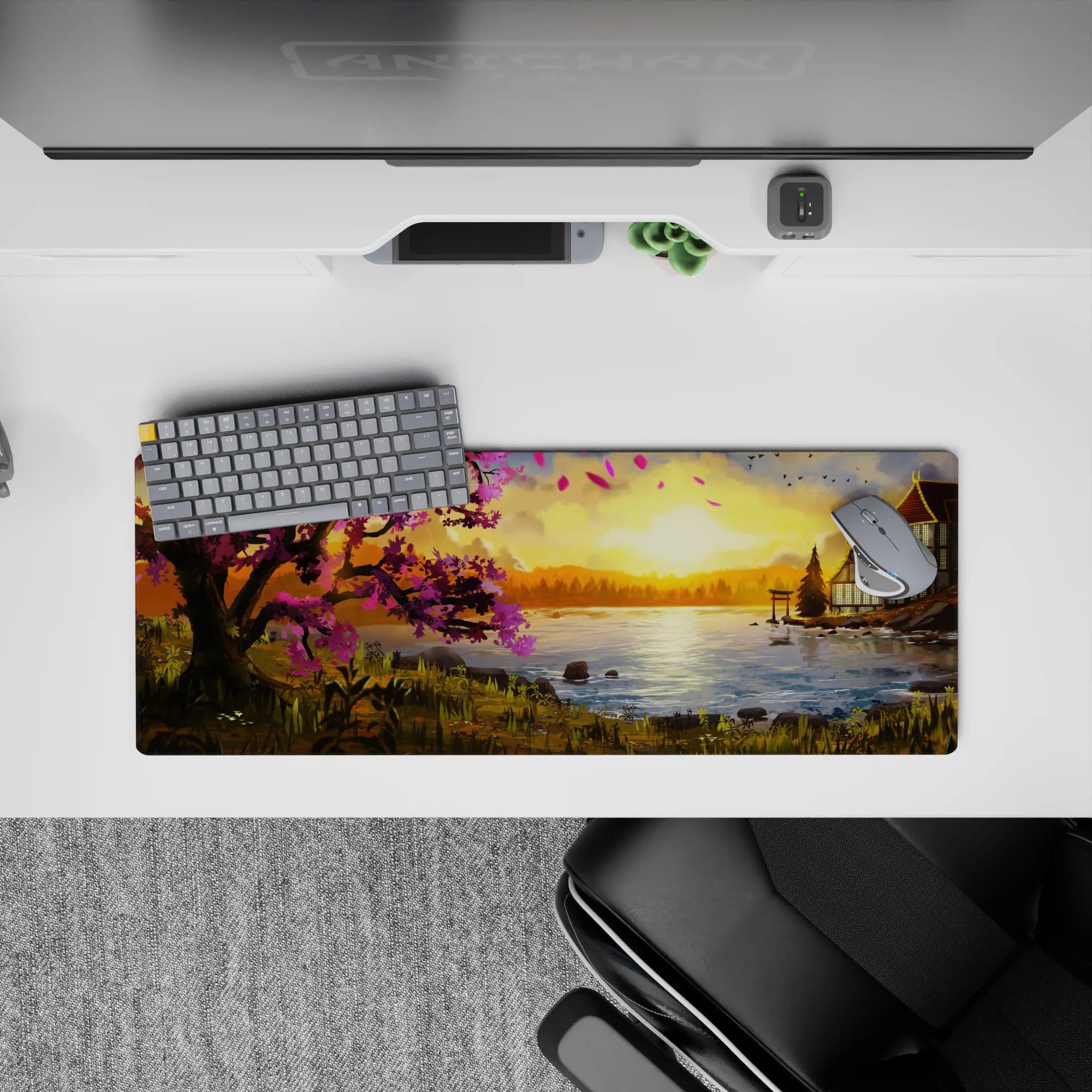 Fantasy Landscapes Deskmat | Mousepad | Deskpad - Sunset Blossom Retreat