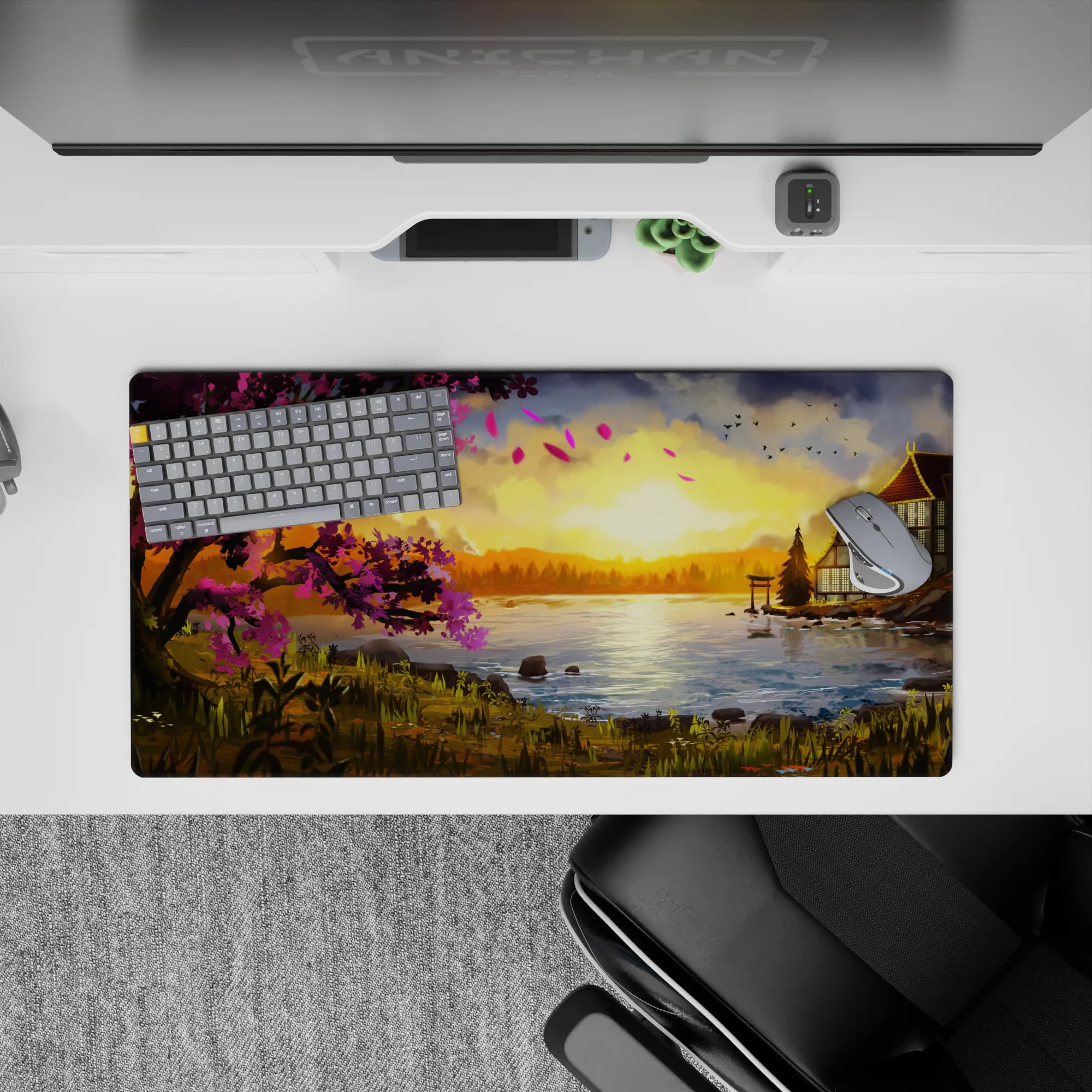 Fantasy Landscapes Deskmat | Mousepad | Deskpad - Sunset Blossom Retreat