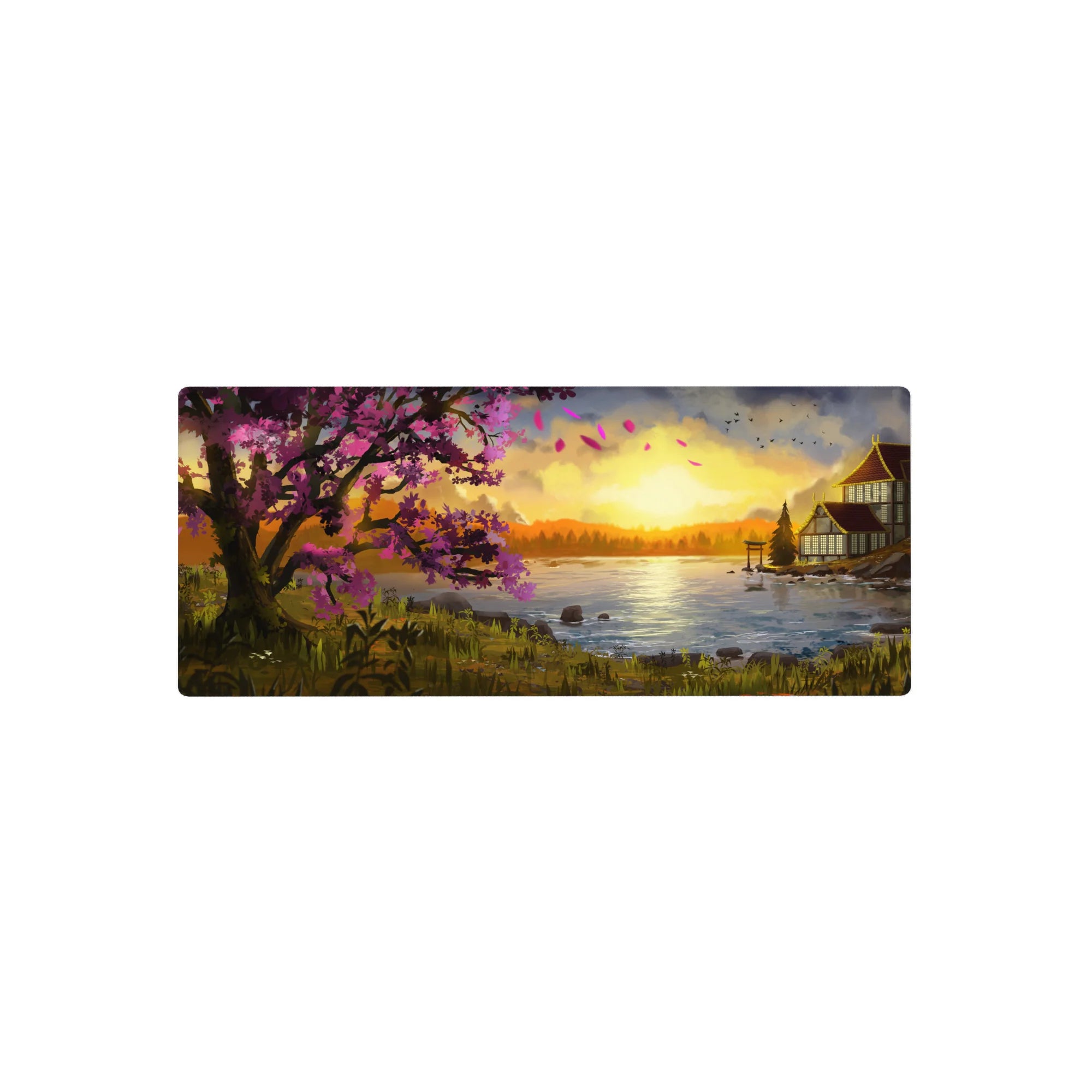 Fantasy Landscapes Deskmat | Mousepad | Deskpad - Sunset Blossom Retreat