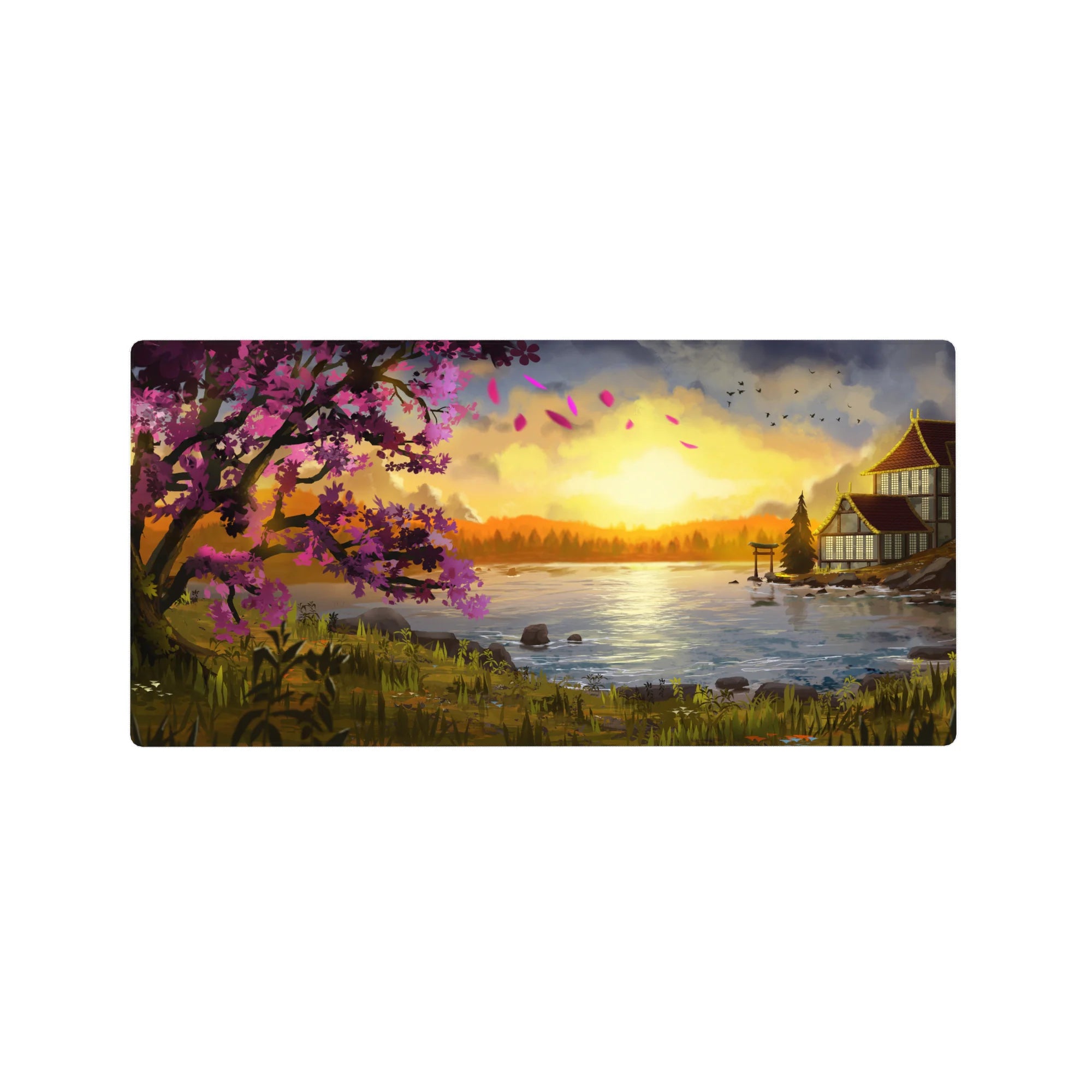 Fantasy Landscapes Deskmat | Mousepad | Deskpad - Sunset Blossom Retreat