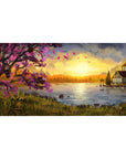 Fantasy Landscapes Deskmat | Mousepad | Deskpad - Sunset Blossom Retreat