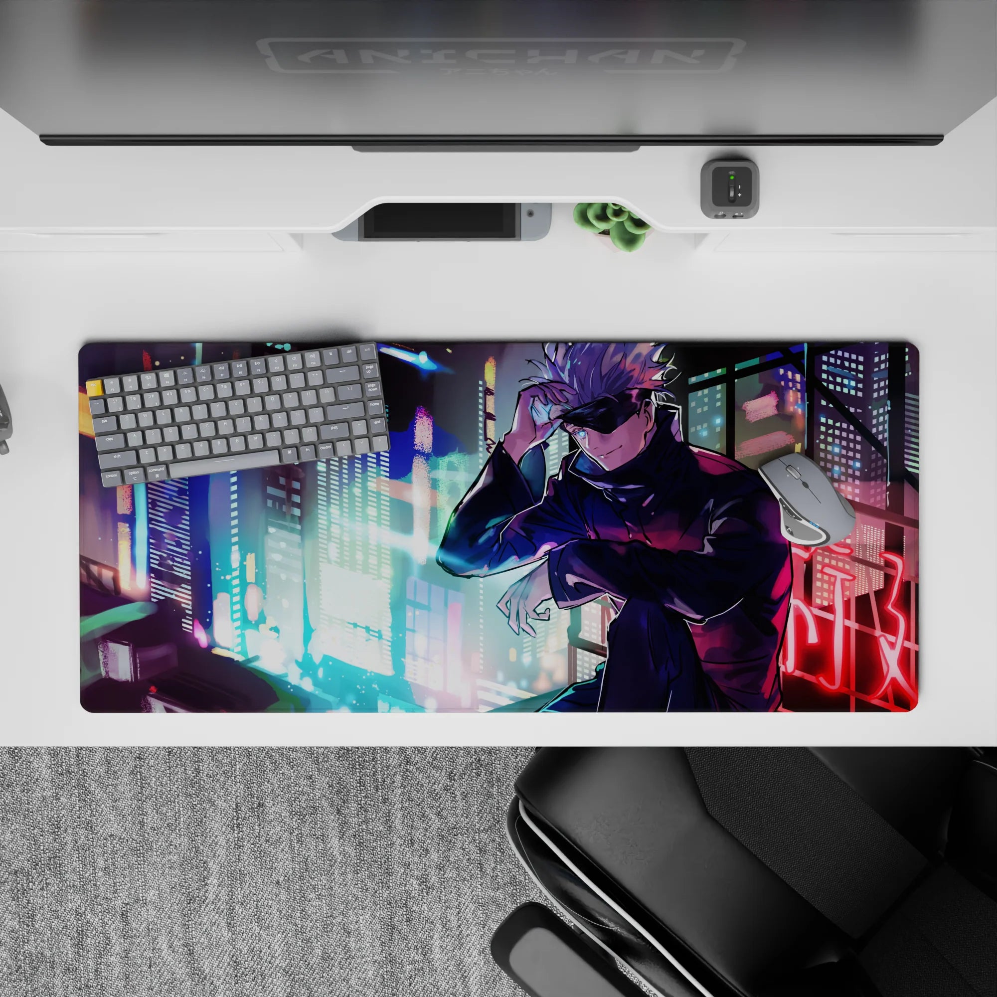 Jujutsu Kaisen Deskmat | Mousepad | Deskpad - Neon City Gojo - AniChan