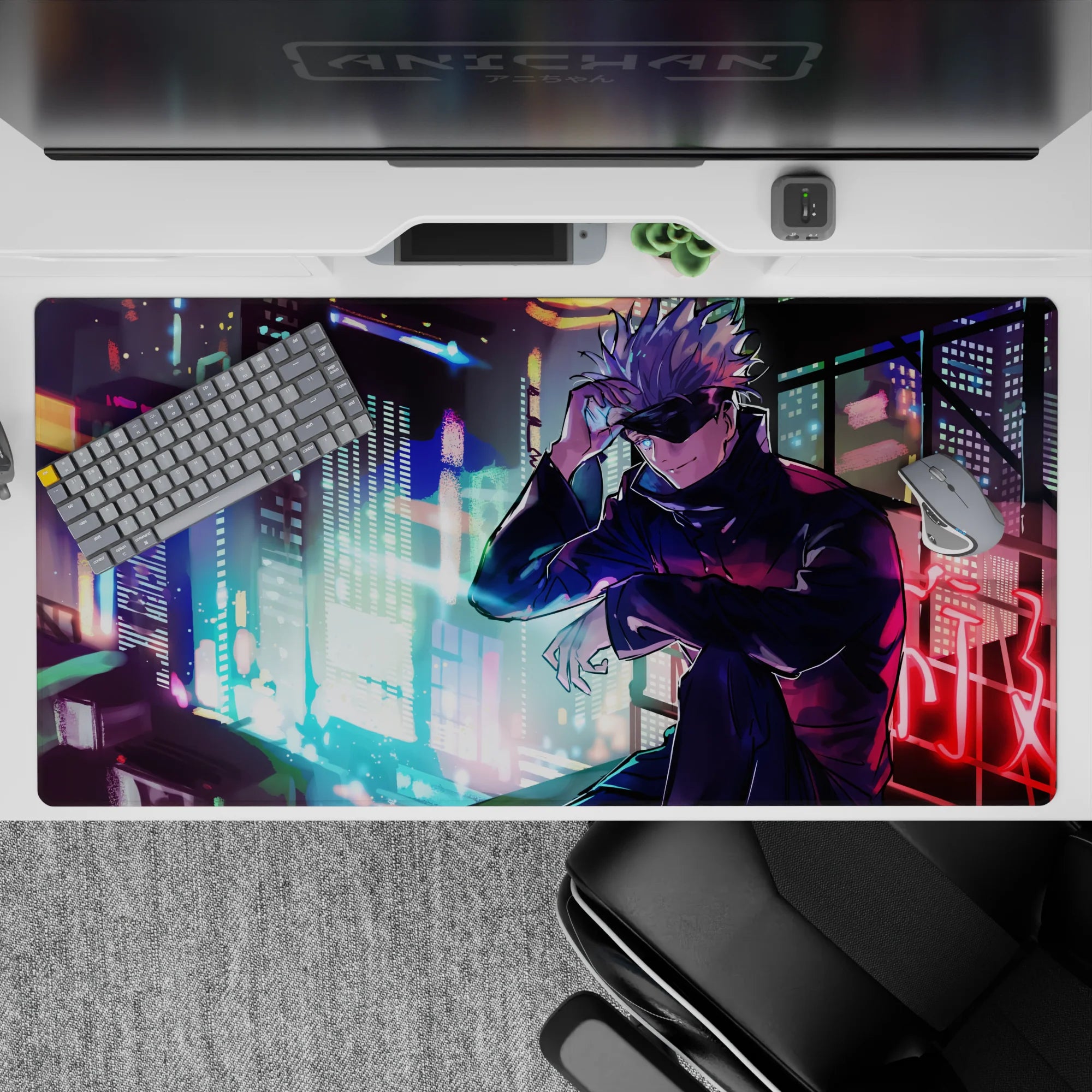 Jujutsu Kaisen Deskmat | Mousepad | Deskpad - Neon City Gojo - AniChan