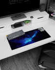 Deep space portal core mouse pad 28x12 inches with bright nebula center and inky star swirls.