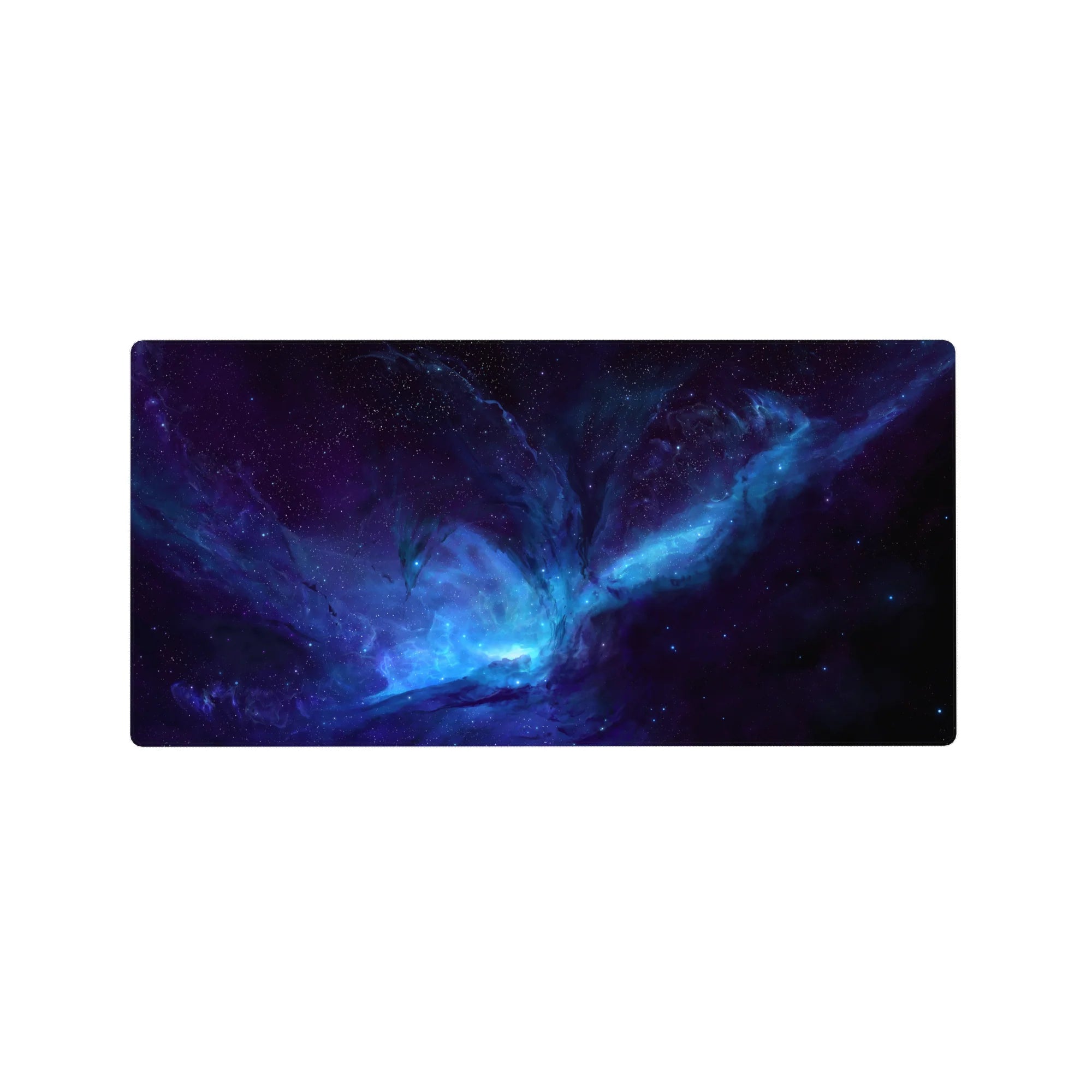 Galaxy nebula desk mouse pad, 32x16 inches, with swirling stardust and a bright cosmic core.