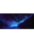 Galaxy nebula desk pad 36x16 inches with swirling stardust and a bright cosmic core.