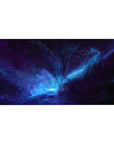 Cosmic nebula desk pad with swirling stardust pattern and bright core, 40x20 inches.