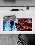 Ichigo anime mouse pad, 28x12 inches, showcasing Ichigo's calm to rage transformations from Bleach, with flames and shadows.