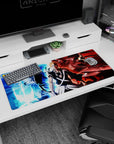 Ichigo anime desk pad 36x16 inches featuring his calm, rage, and power from Bleach with flames and shadows.
